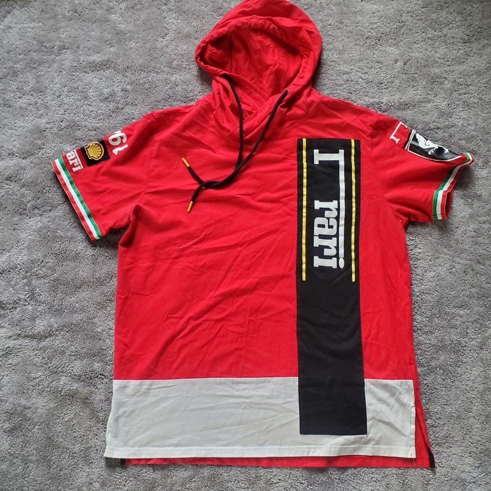 Hudson Outerwear Sweatshirt Short Sleeve Hoodie Size 2X Red Black with patchwork